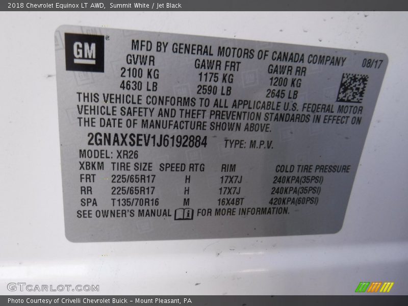 Summit White / Jet Black 2018 Chevrolet Equinox LT AWD
