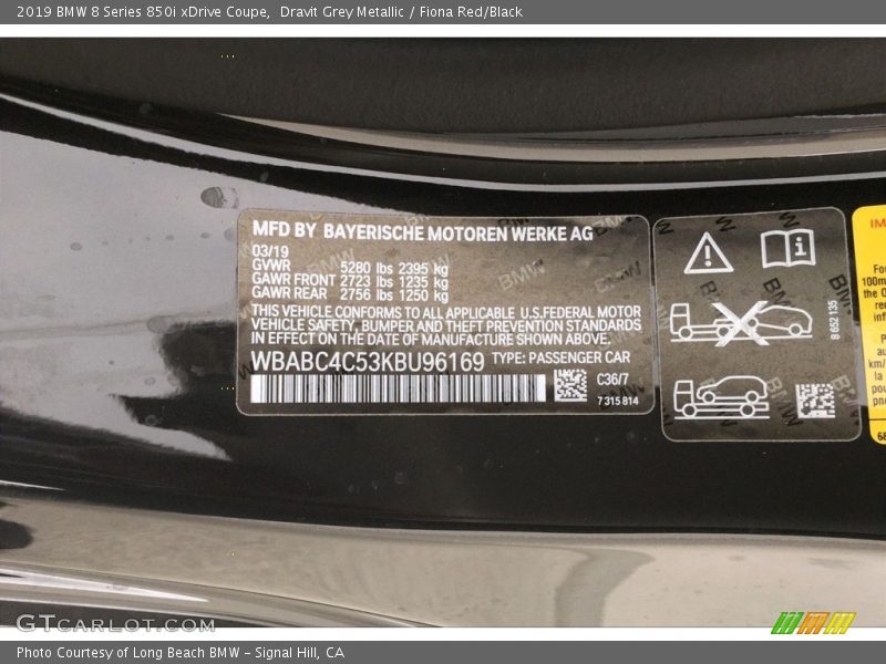 2019 8 Series 850i xDrive Coupe Dravit Grey Metallic Color Code C36