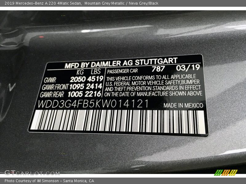 Mountain Grey Metallic / Neva Grey/Black 2019 Mercedes-Benz A 220 4Matic Sedan