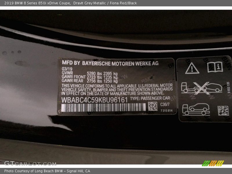 2019 8 Series 850i xDrive Coupe Dravit Grey Metallic Color Code C36