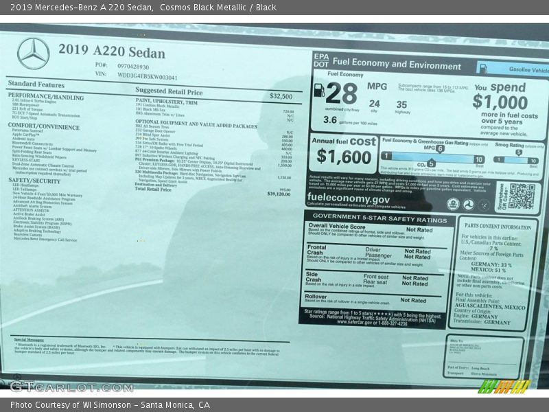 Cosmos Black Metallic / Black 2019 Mercedes-Benz A 220 Sedan