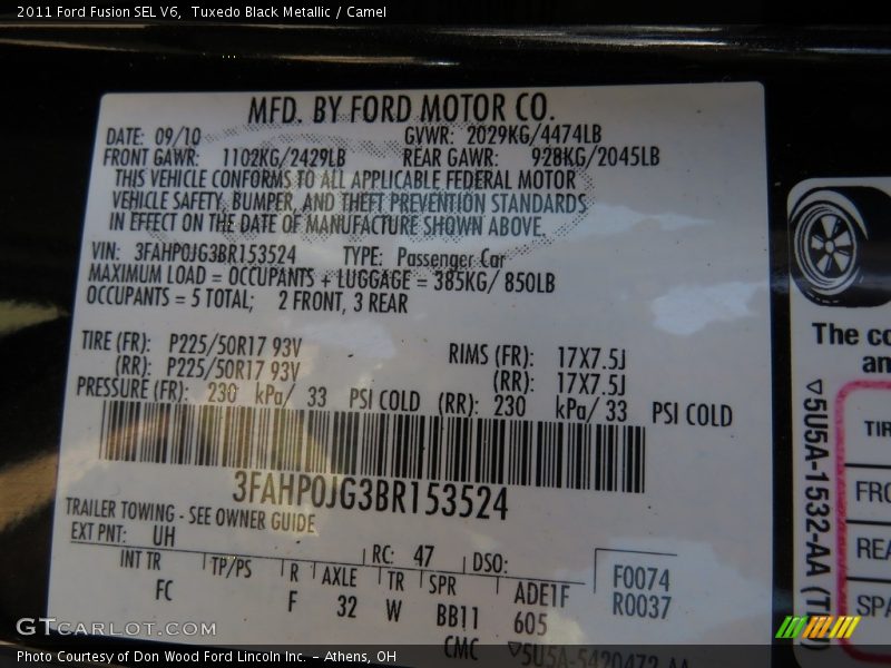 Tuxedo Black Metallic / Camel 2011 Ford Fusion SEL V6