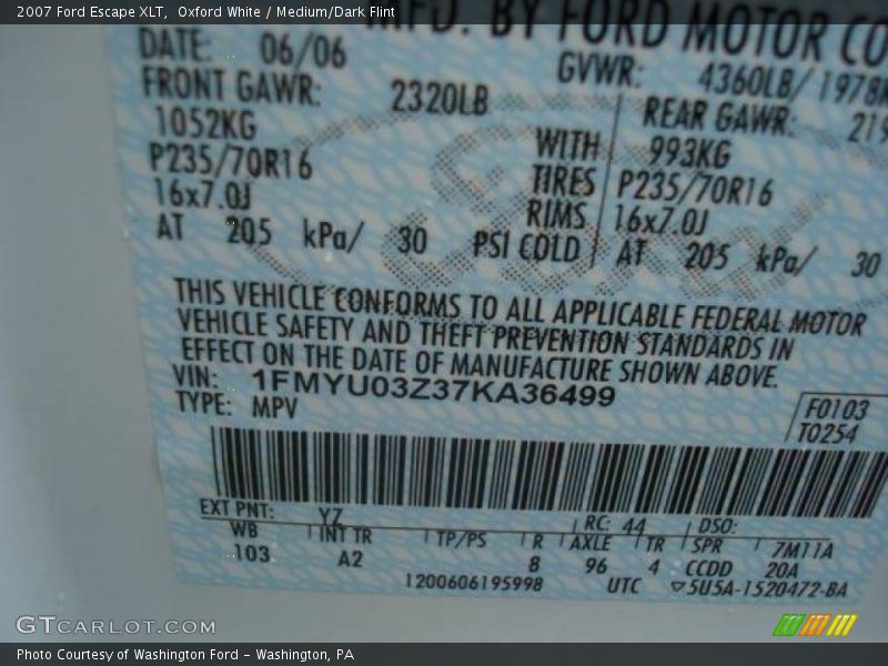Oxford White / Medium/Dark Flint 2007 Ford Escape XLT