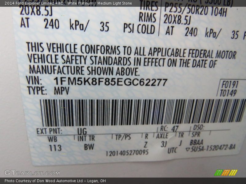 White Platinum / Medium Light Stone 2014 Ford Explorer Limited 4WD