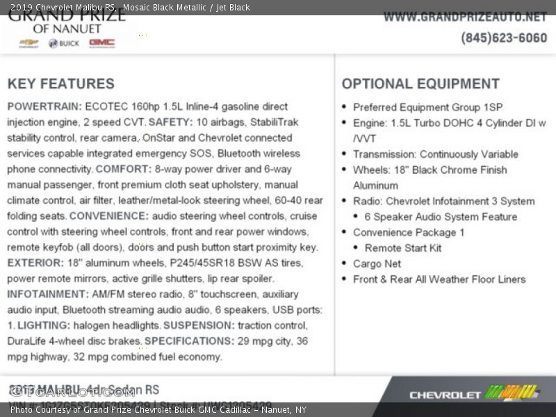 Mosaic Black Metallic / Jet Black 2019 Chevrolet Malibu RS