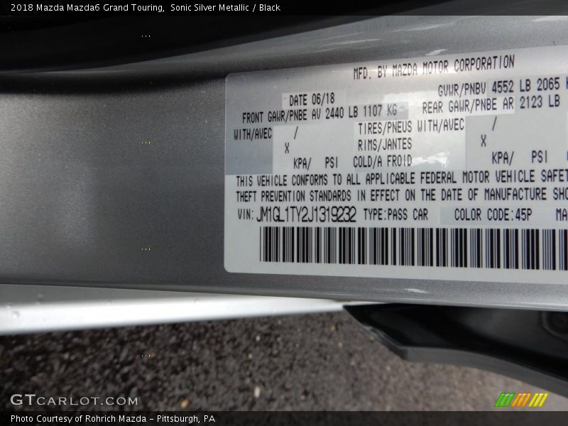 Sonic Silver Metallic / Black 2018 Mazda Mazda6 Grand Touring