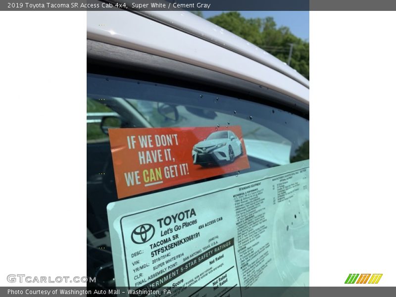 Super White / Cement Gray 2019 Toyota Tacoma SR Access Cab 4x4