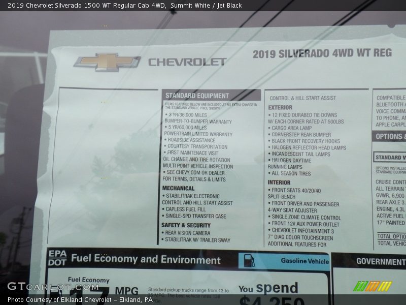  2019 Silverado 1500 WT Regular Cab 4WD Window Sticker