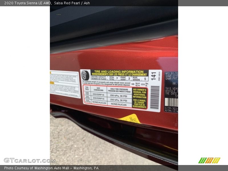 Salsa Red Pearl / Ash 2020 Toyota Sienna LE AWD