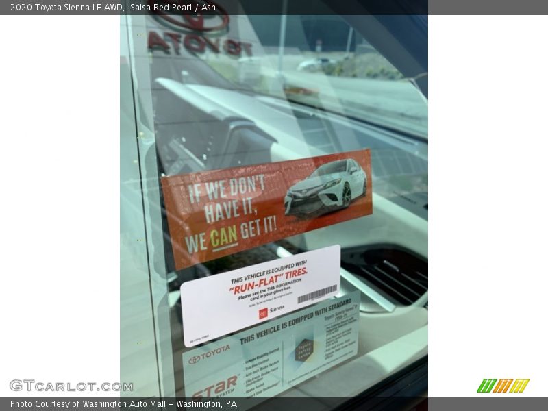 Salsa Red Pearl / Ash 2020 Toyota Sienna LE AWD