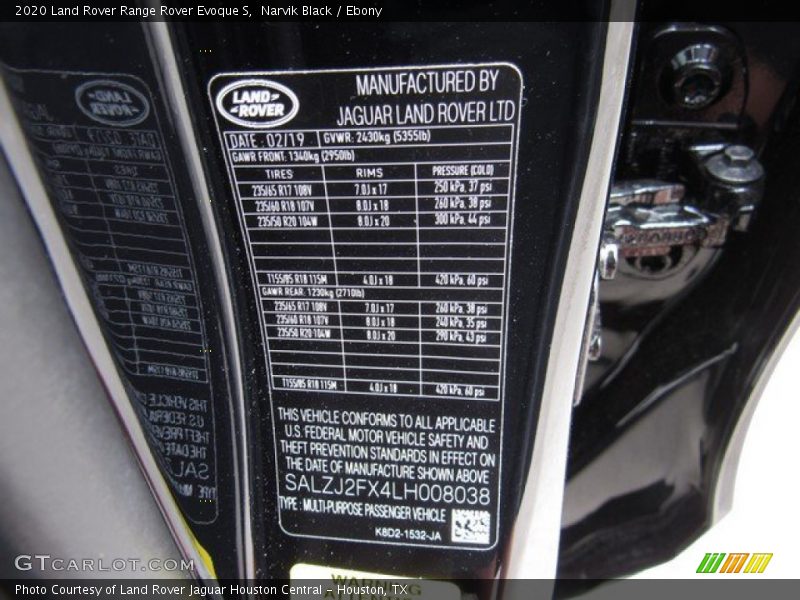 Narvik Black / Ebony 2020 Land Rover Range Rover Evoque S