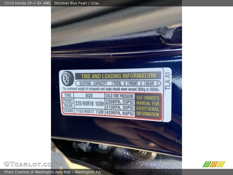 Obsidian Blue Pearl / Gray 2019 Honda CR-V EX AWD