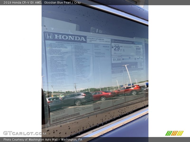 Obsidian Blue Pearl / Gray 2019 Honda CR-V EX AWD