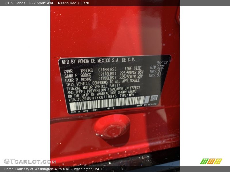 Milano Red / Black 2019 Honda HR-V Sport AWD