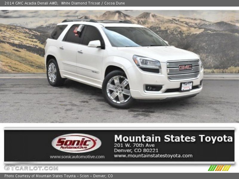 White Diamond Tricoat / Cocoa Dune 2014 GMC Acadia Denali AWD
