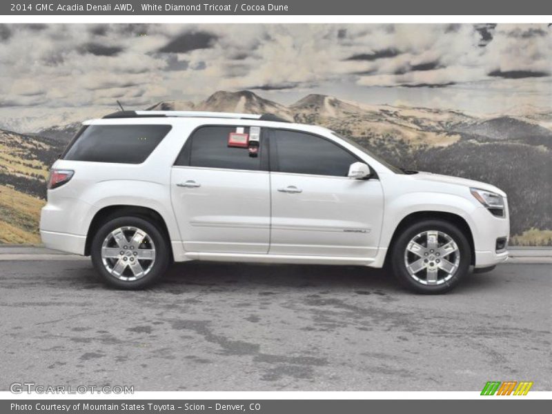 White Diamond Tricoat / Cocoa Dune 2014 GMC Acadia Denali AWD
