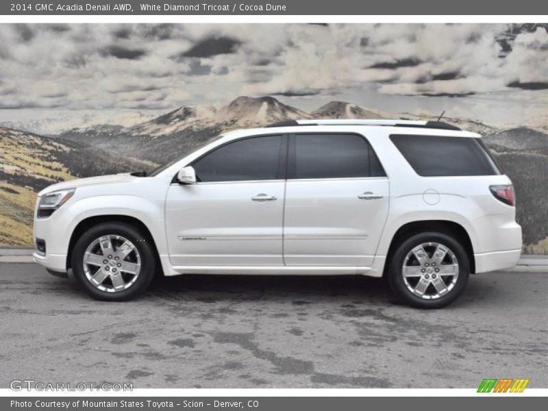 White Diamond Tricoat / Cocoa Dune 2014 GMC Acadia Denali AWD