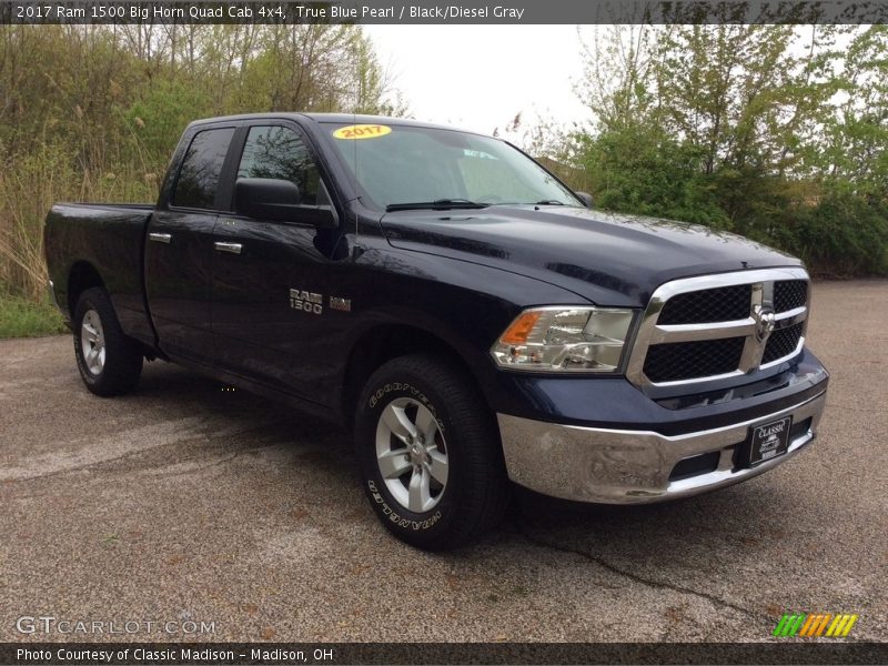 True Blue Pearl / Black/Diesel Gray 2017 Ram 1500 Big Horn Quad Cab 4x4