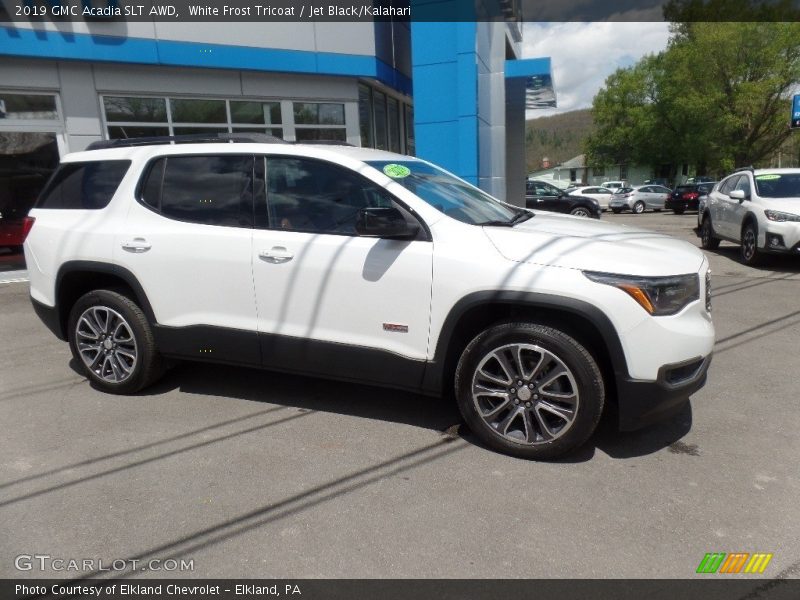 White Frost Tricoat / Jet Black/Kalahari 2019 GMC Acadia SLT AWD