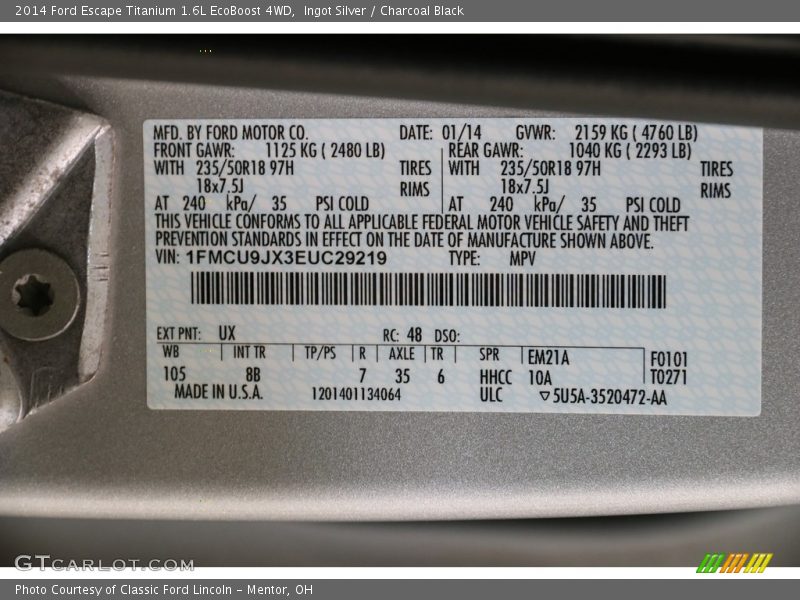 Ingot Silver / Charcoal Black 2014 Ford Escape Titanium 1.6L EcoBoost 4WD