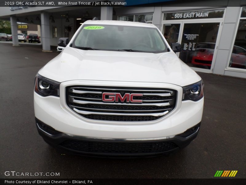 White Frost Tricoat / Jet Black/Kalahari 2019 GMC Acadia SLT AWD