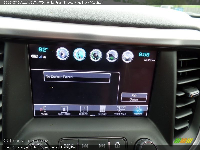 White Frost Tricoat / Jet Black/Kalahari 2019 GMC Acadia SLT AWD