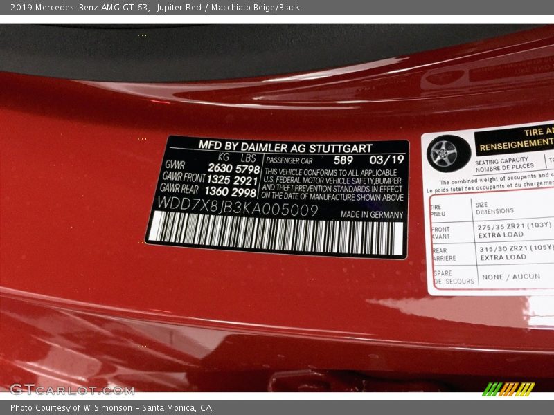 2019 AMG GT 63 Jupiter Red Color Code 589