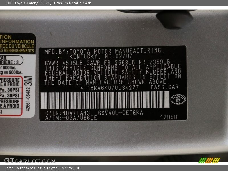 Titanium Metallic / Ash 2007 Toyota Camry XLE V6