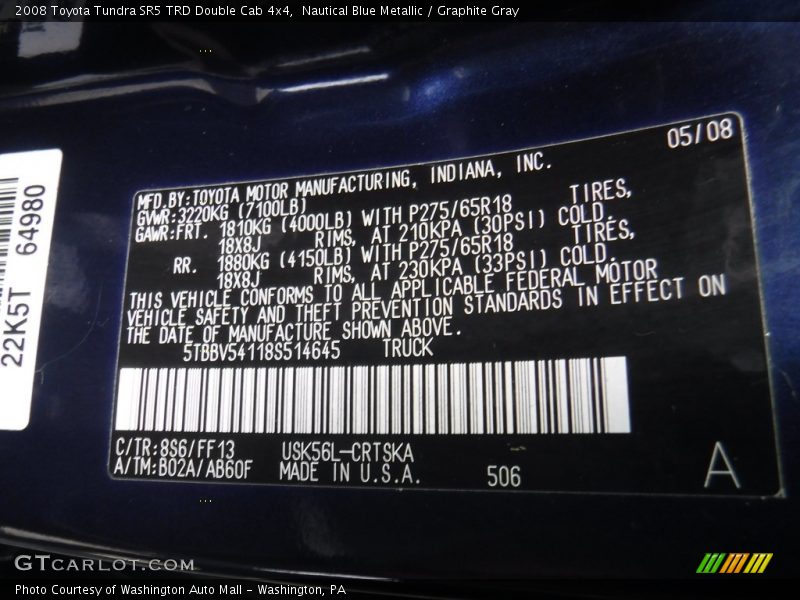 Nautical Blue Metallic / Graphite Gray 2008 Toyota Tundra SR5 TRD Double Cab 4x4