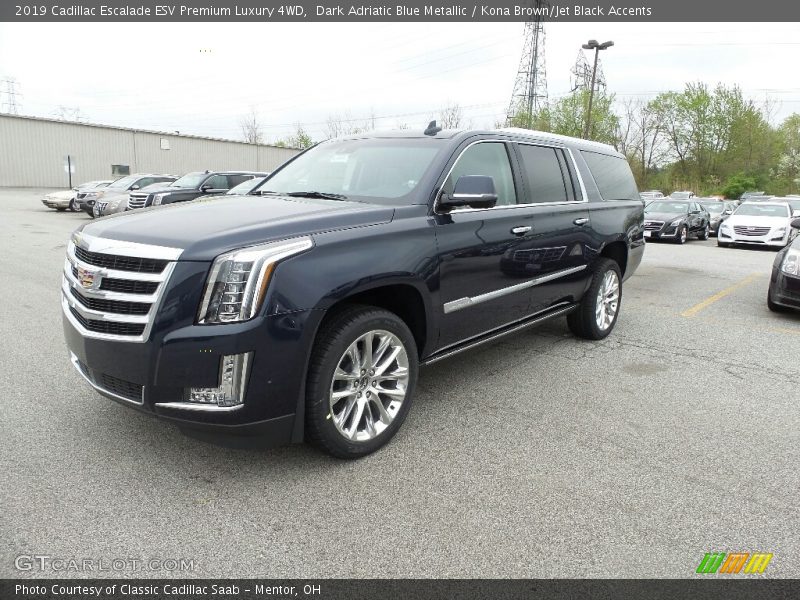 Dark Adriatic Blue Metallic / Kona Brown/Jet Black Accents 2019 Cadillac Escalade ESV Premium Luxury 4WD