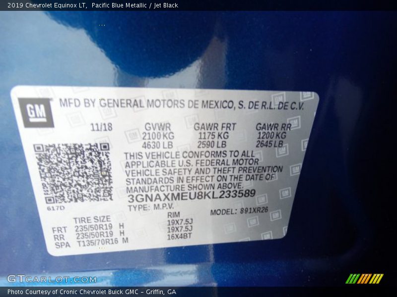 Pacific Blue Metallic / Jet Black 2019 Chevrolet Equinox LT