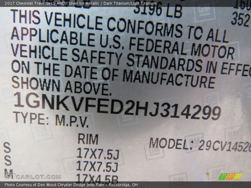 Silver Ice Metallic / Dark Titanium/Light Titanium 2017 Chevrolet Traverse LS AWD