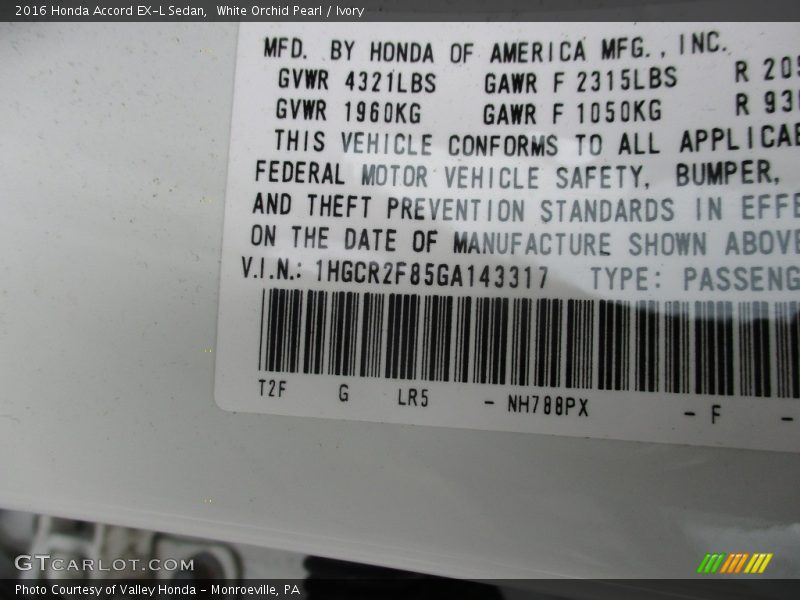 White Orchid Pearl / Ivory 2016 Honda Accord EX-L Sedan
