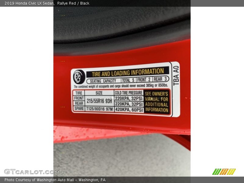 Rallye Red / Black 2019 Honda Civic LX Sedan