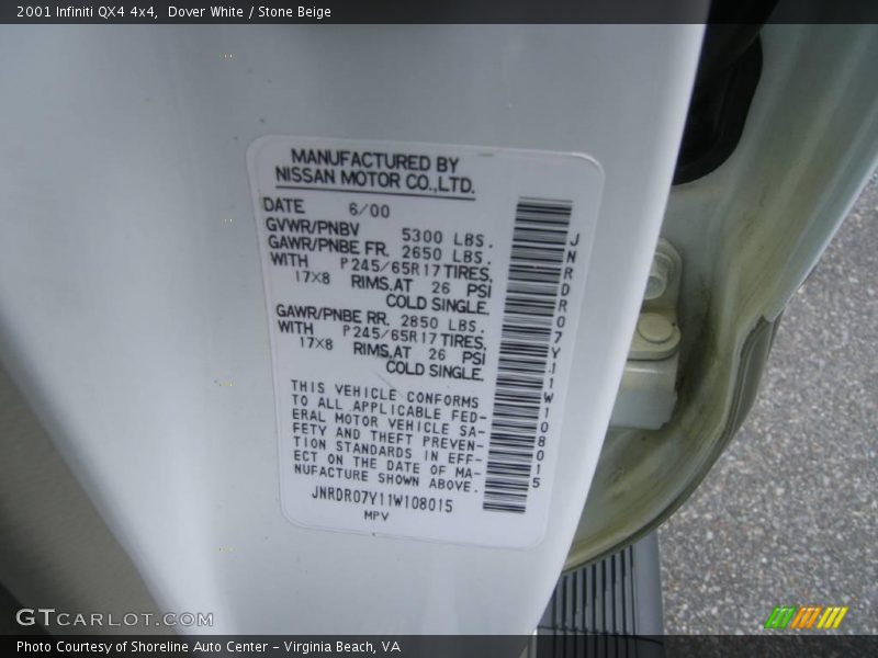 Dover White / Stone Beige 2001 Infiniti QX4 4x4