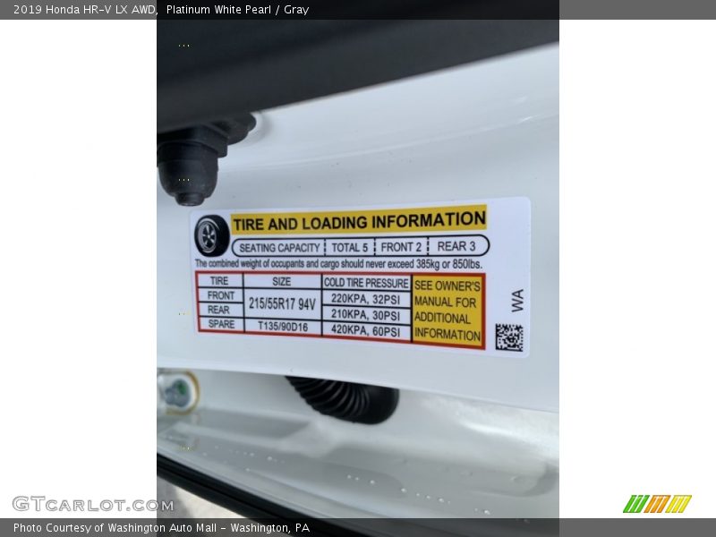 Platinum White Pearl / Gray 2019 Honda HR-V LX AWD
