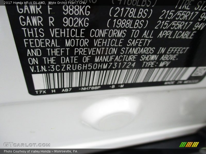 White Orchid Pearl / Gray 2017 Honda HR-V EX AWD