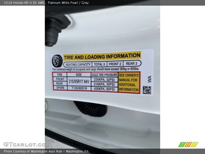 Platinum White Pearl / Gray 2019 Honda HR-V EX AWD