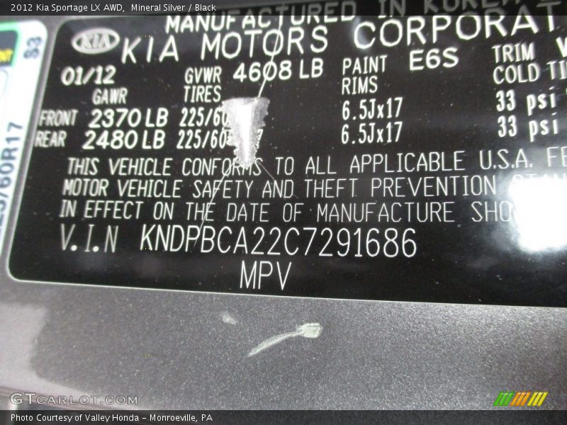 Mineral Silver / Black 2012 Kia Sportage LX AWD