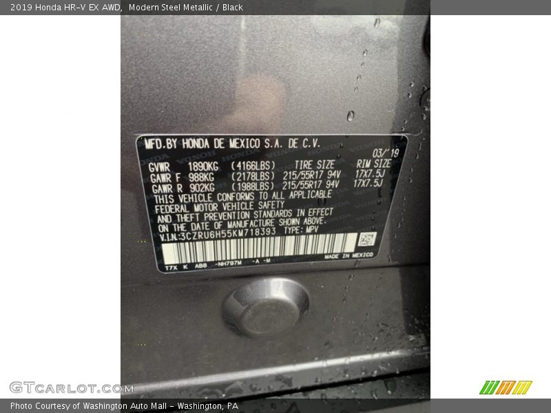 Modern Steel Metallic / Black 2019 Honda HR-V EX AWD