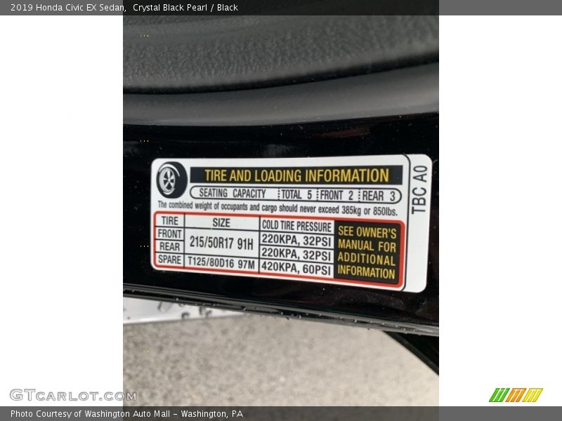 Crystal Black Pearl / Black 2019 Honda Civic EX Sedan