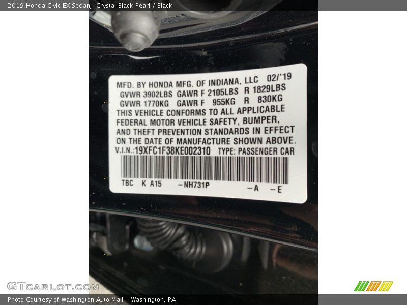 Crystal Black Pearl / Black 2019 Honda Civic EX Sedan