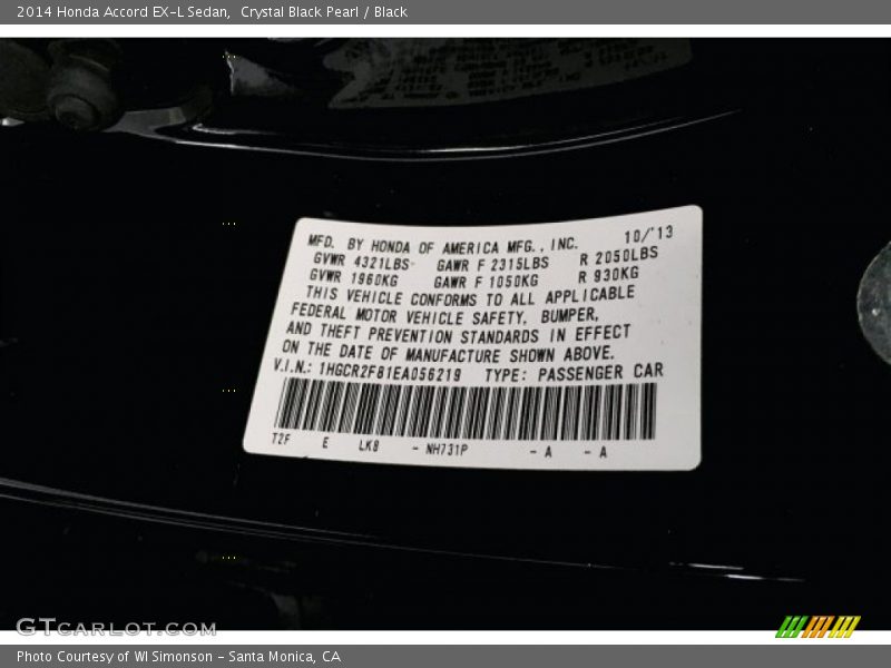 Crystal Black Pearl / Black 2014 Honda Accord EX-L Sedan