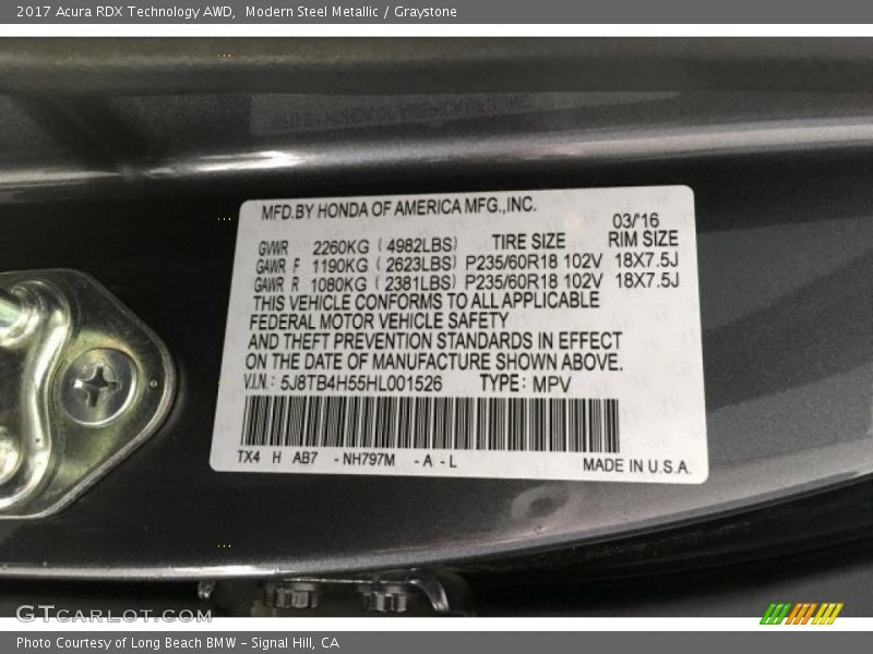 Modern Steel Metallic / Graystone 2017 Acura RDX Technology AWD