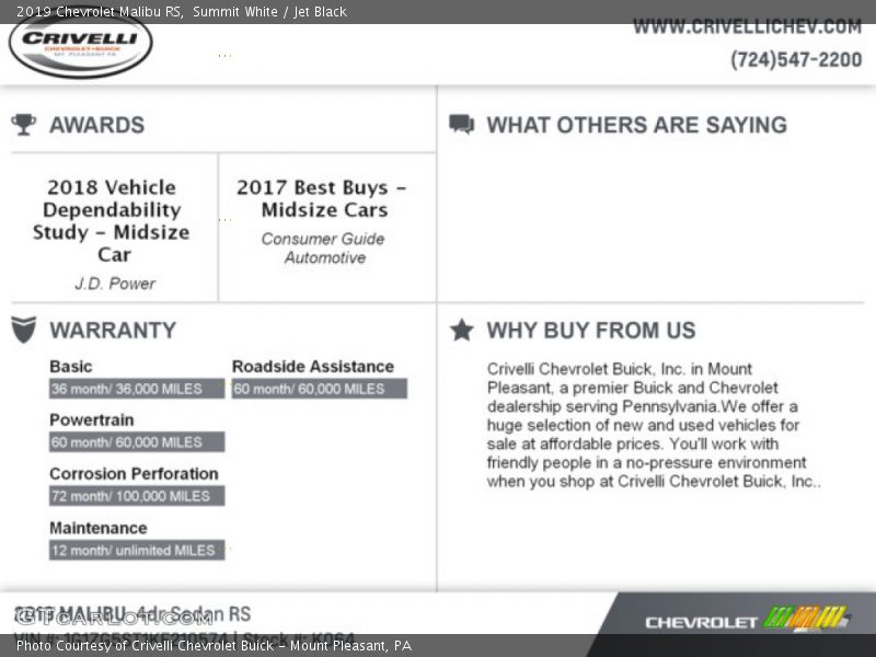 Summit White / Jet Black 2019 Chevrolet Malibu RS