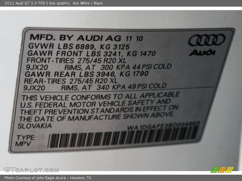 Ibis White / Black 2011 Audi Q7 3.0 TFSI S line quattro