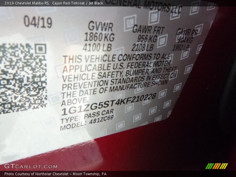 Cajun Red Tintcoat / Jet Black 2019 Chevrolet Malibu RS