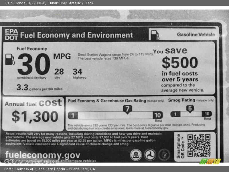 Lunar Silver Metallic / Black 2019 Honda HR-V EX-L