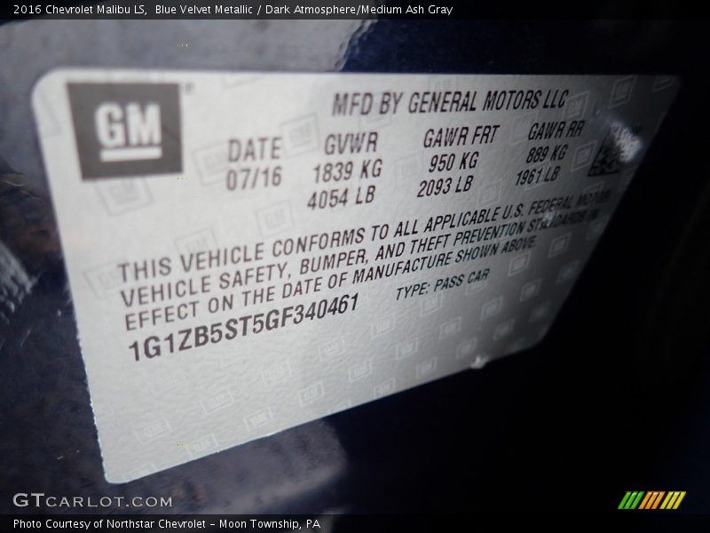 Blue Velvet Metallic / Dark Atmosphere/Medium Ash Gray 2016 Chevrolet Malibu LS