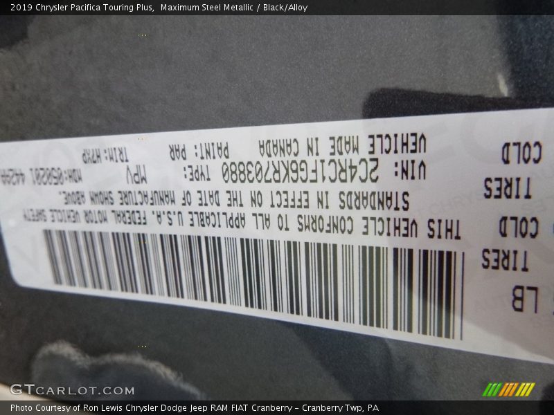 2019 Pacifica Touring Plus Maximum Steel Metallic Color Code PAR